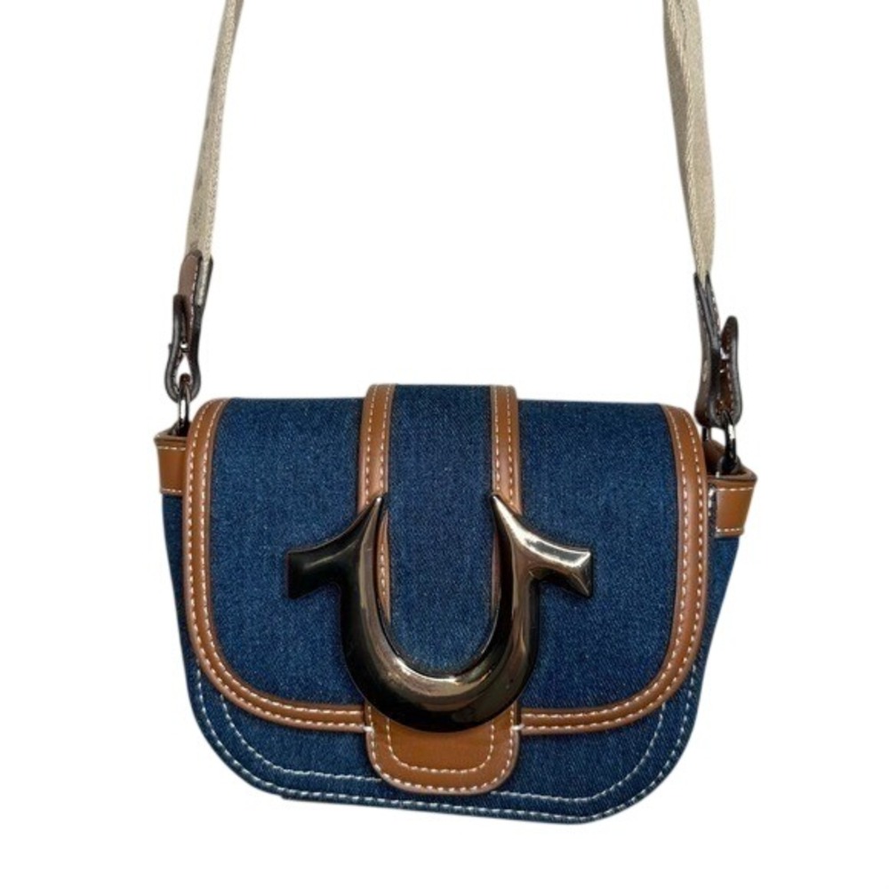 True Religion Denim Crossbody Bag Horseshoe Logo Y2K Mini Flap‎ Purse